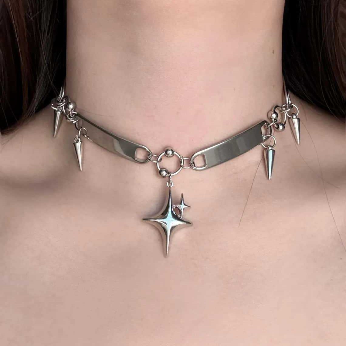 Women'S Y2K Accessories - Colar Choker Punk com Estrelas e