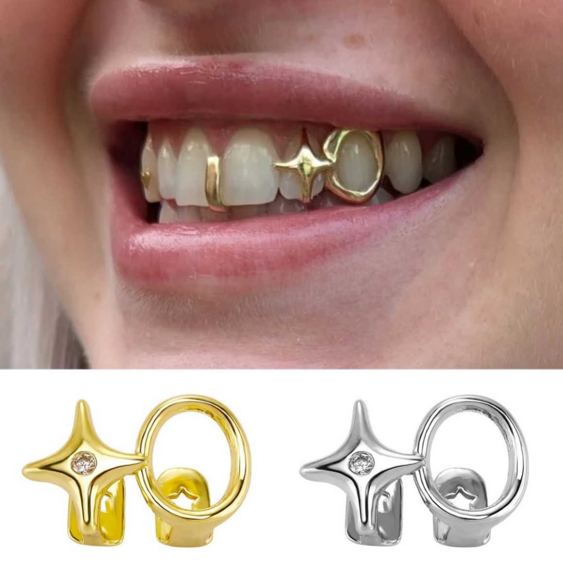 Women'S Y2K Accessories - Grillz Dentários Y2K Brilhantes com Círculos